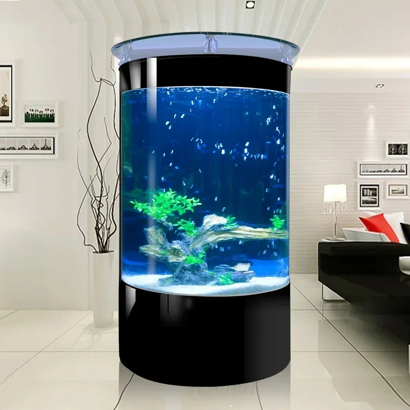 Semicircle Fish Tank against the Wall Glass Fish Tank Ecological Aquarium Change Water