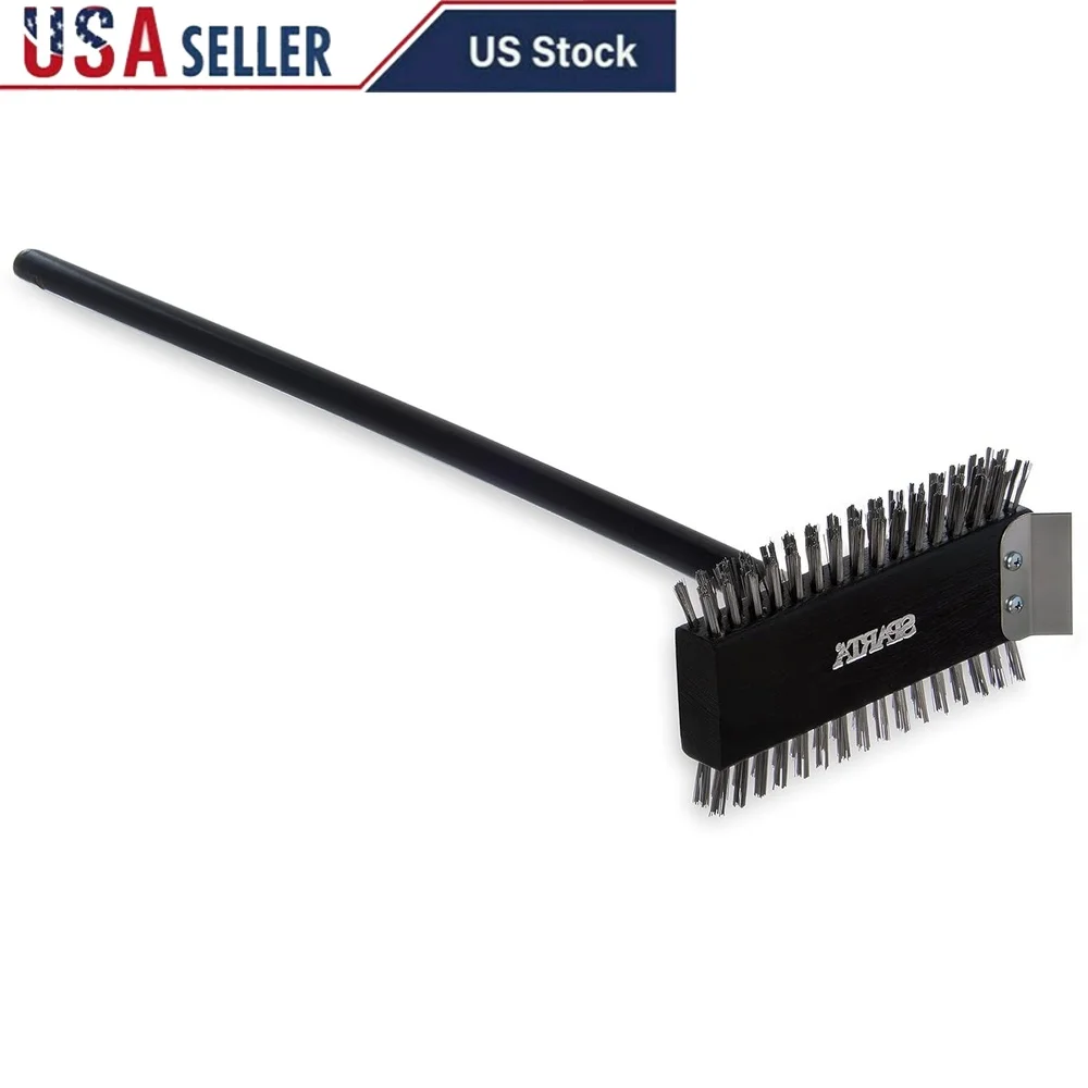 

Щетка для гриля из нержавеющей стали, скребок, прочная металлическая щетина, длинная деревянная ручка, сверхмощный инструмент для чистки гриля, 30,5 дюймов