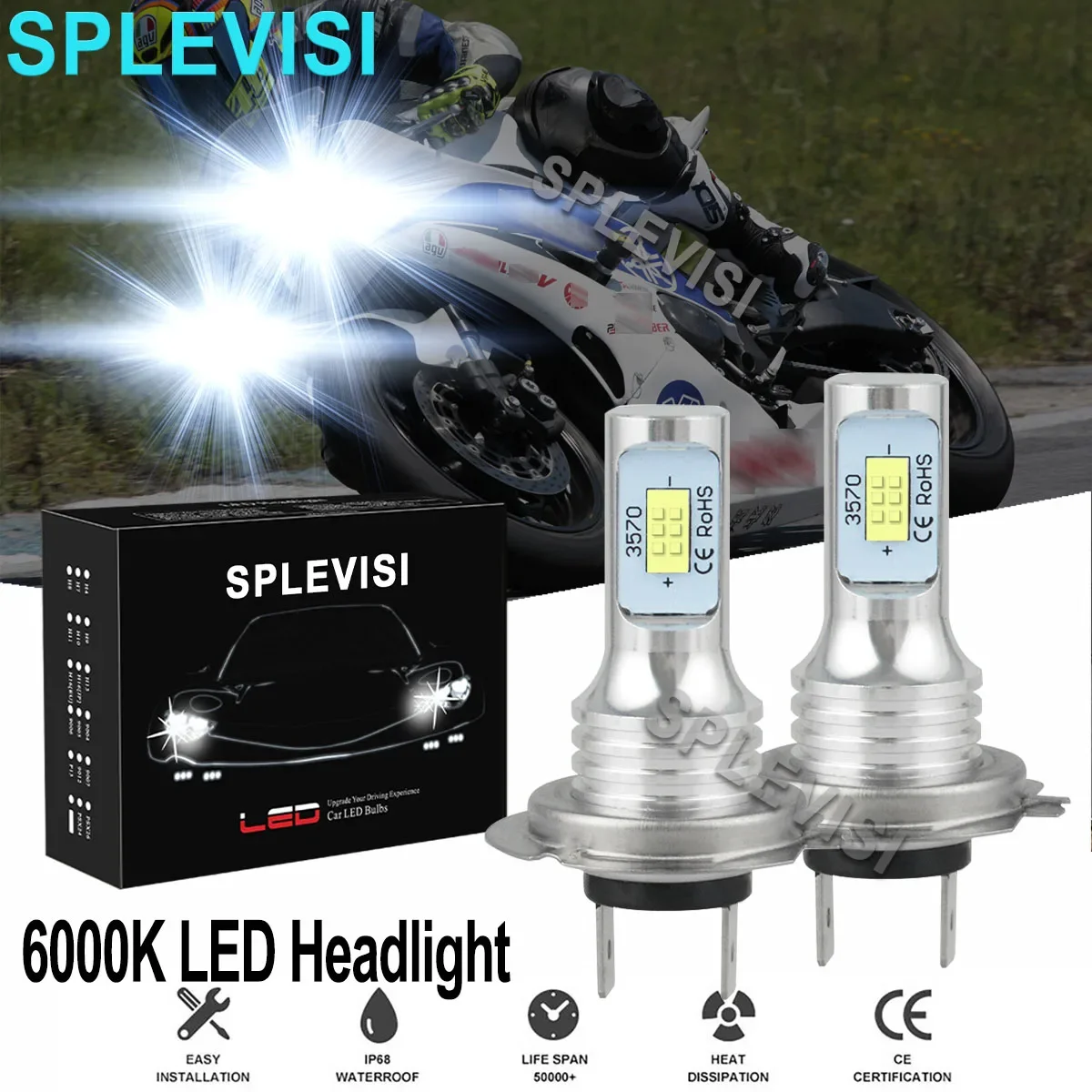 

2x Pure White Motorcycle LED Headlight Light 6000K Kit For YZF-R1 2007 2008 2009 2010 2011 2012 2013 2014