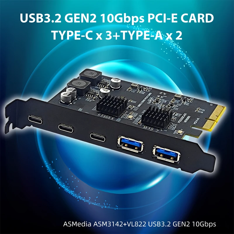 بطاقة توسيع PCI إكسبرس X4 ، منفذ نوع C ، USB ، Gen2 ، محول 10Gbps ، ASM3142 ، رقاقة VL822 ، محور USB ، جديد