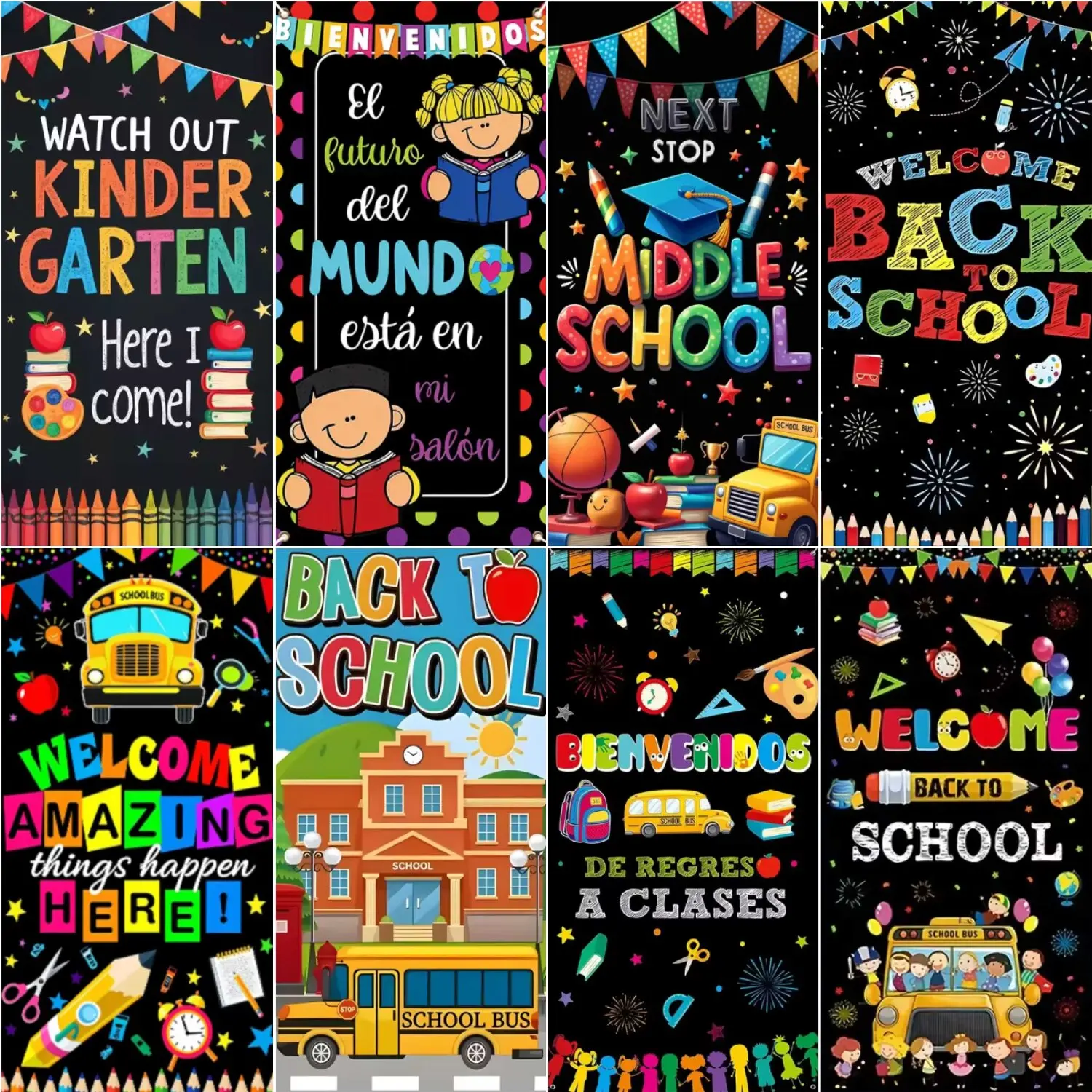 

Back to School Theme Decoration Door Cover Bienvenidos De Regreso a Clases Backdrops Start Of School Season Photo Supplies Props