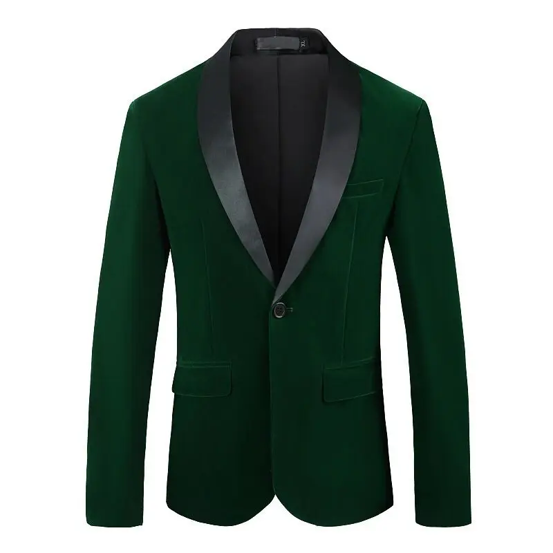

New Velvet Blazer Wedding Men Black Shawl Lapel Casual Suit One Button Jacket Formal Male Fashion Party Suit Only One Coat