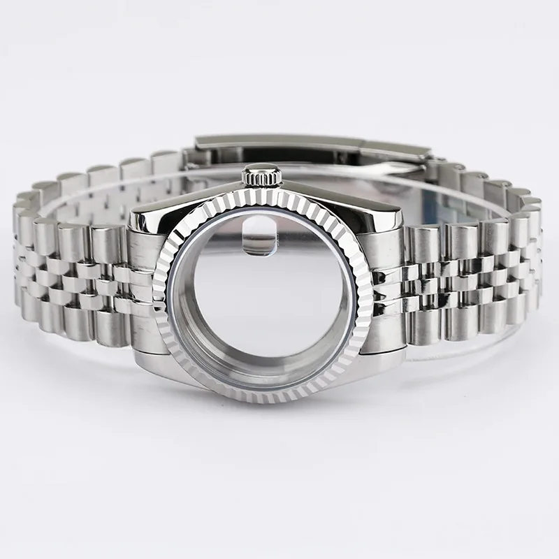 Gear Bezel Style 36mm NH35 Case Stainless Steel Strap Sapphire Crysta NH35 Watch Case Fit NH35/36 Mechanical Automatic Movement