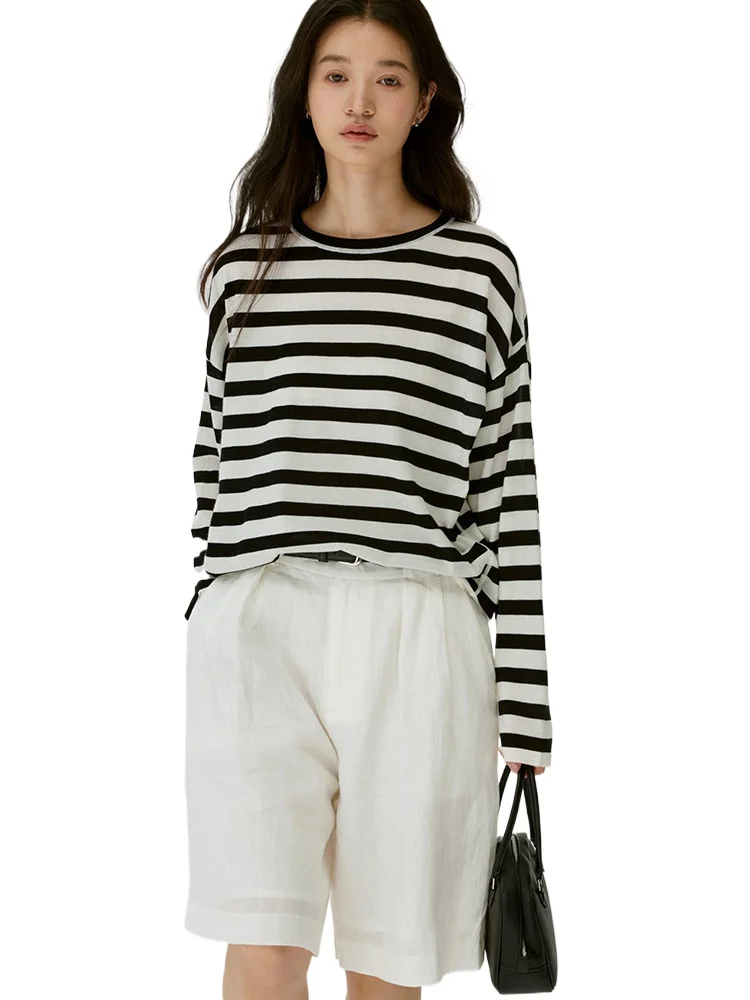 18-Pin ultra-thin sunscreen classic Bi into high-end knock fine wool lightweight striped knitted sweater top women