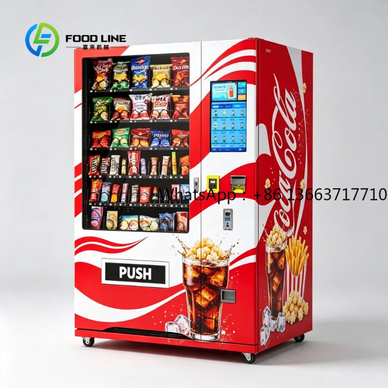 Commercial Easy Care Vending Equipment Android Touch Screen Control Custom Cashless Payment For Snack And Beverage Combo Retail