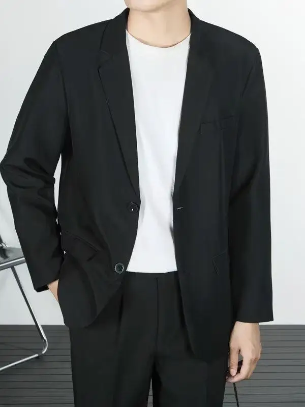 

Casual Men's Suit Jaet Loose Fit Korean Sle Haome Trendy Light Maturi Small Western Clothes Busin Gentleman