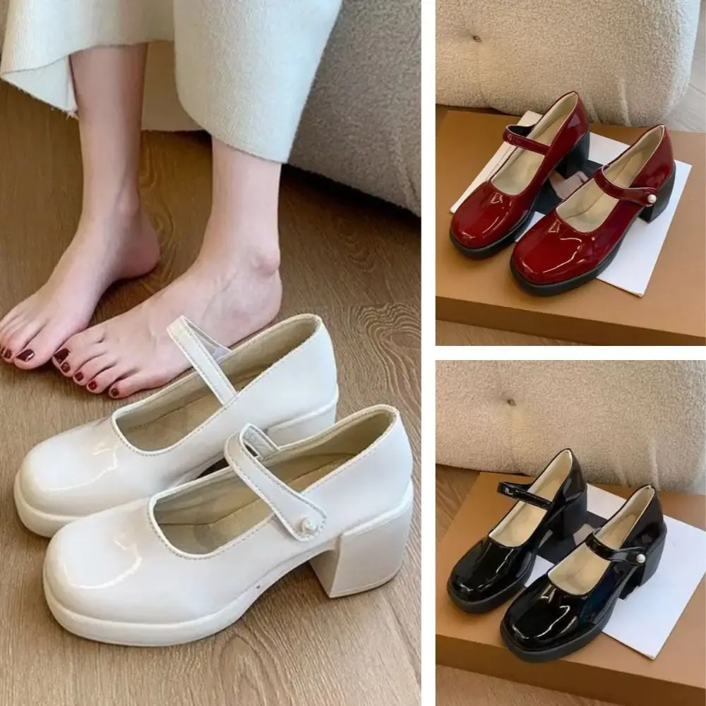 Chic punta quadrata scarpe con tacco alto fibbia alla caviglia scarpe Lolita con tacco in pelle solida décolleté con plateau JK scarpe Mary Jane donna