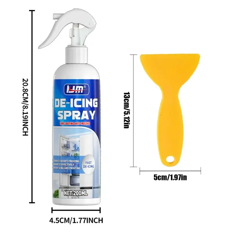 KJM 200ml Multi-Purpose Defroster: Fast Ice Remover for Fridges/Cars/Home Glass, No Residue, Easy to Use, PVC-Safe