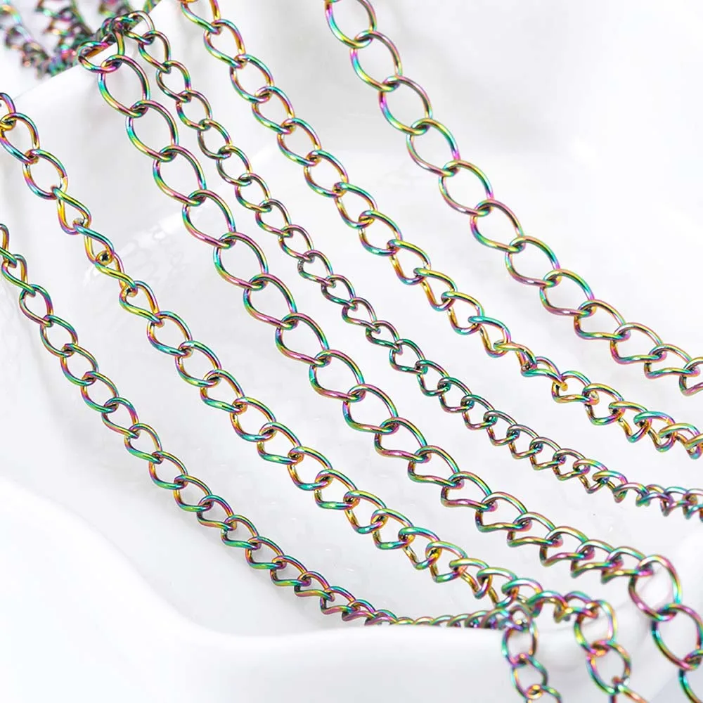 2M Stainless Steel Link Chain Necklaces Bracelets Anklet Supplies Colorful Extension Chain Accessories DIY Jewelry Making Bulk