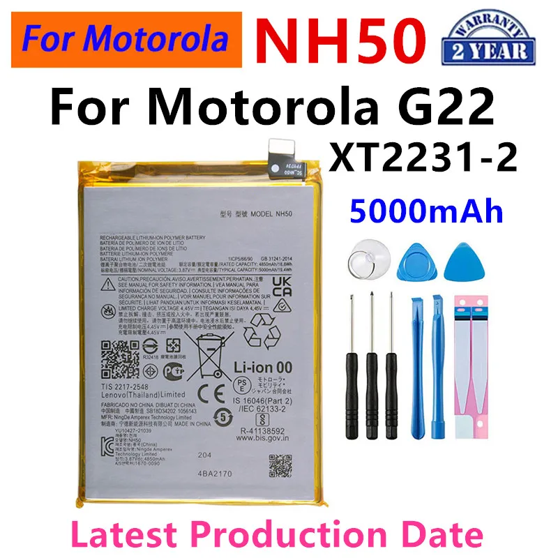 

100% Original NH50 5000mAh Battery For Motorola MOTO G22 XT2231-2 Phone Batteries+Tools