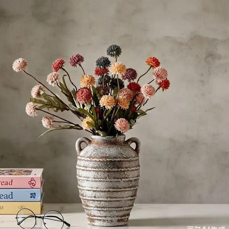 Ceramic Vase Stacked Stone Statues Flower Vase Irregular Folds Handmade Ceramic Pot Flower Vase Flower Arrangement Accessories
