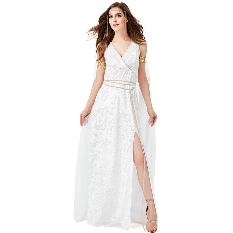 Women's Evening Dress White Formal Gown Athenian Goddess Ancient Greek Mythological Figures High Split Sexy Maxi Dresses