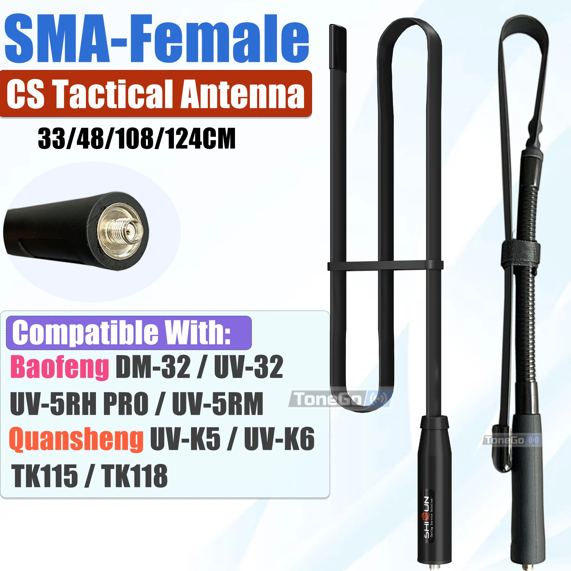 CS هوائي تكتيكي SMA-أنثى ثنائي النطاق VHF UHF 144/430Mhz قابل للطي لراديو Baofeng DM-32 UV-32 DM-1701 QuanSheng UV-K6 TK118