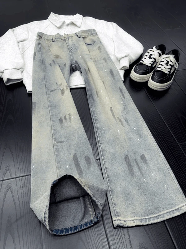 

Мужские джинсы Waed fiti American High Street: винтажные, прямые, зауженные, для весеннего сезона, молодежные, повседневные, прямые брюки