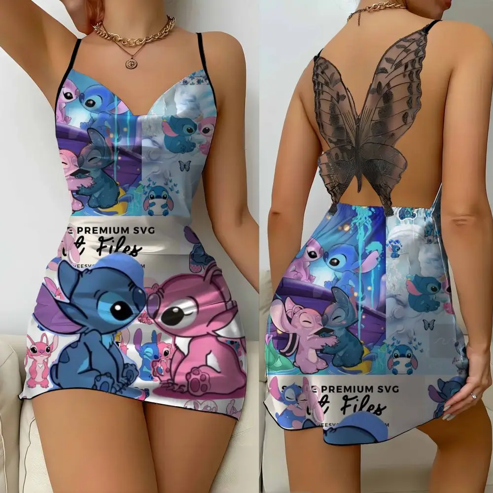 

Elegant and Beautiful Women's Dress Suitable for Formal Occasions Disney Lilo & Stitch Print Sexy Bow Strapless Beach Dress