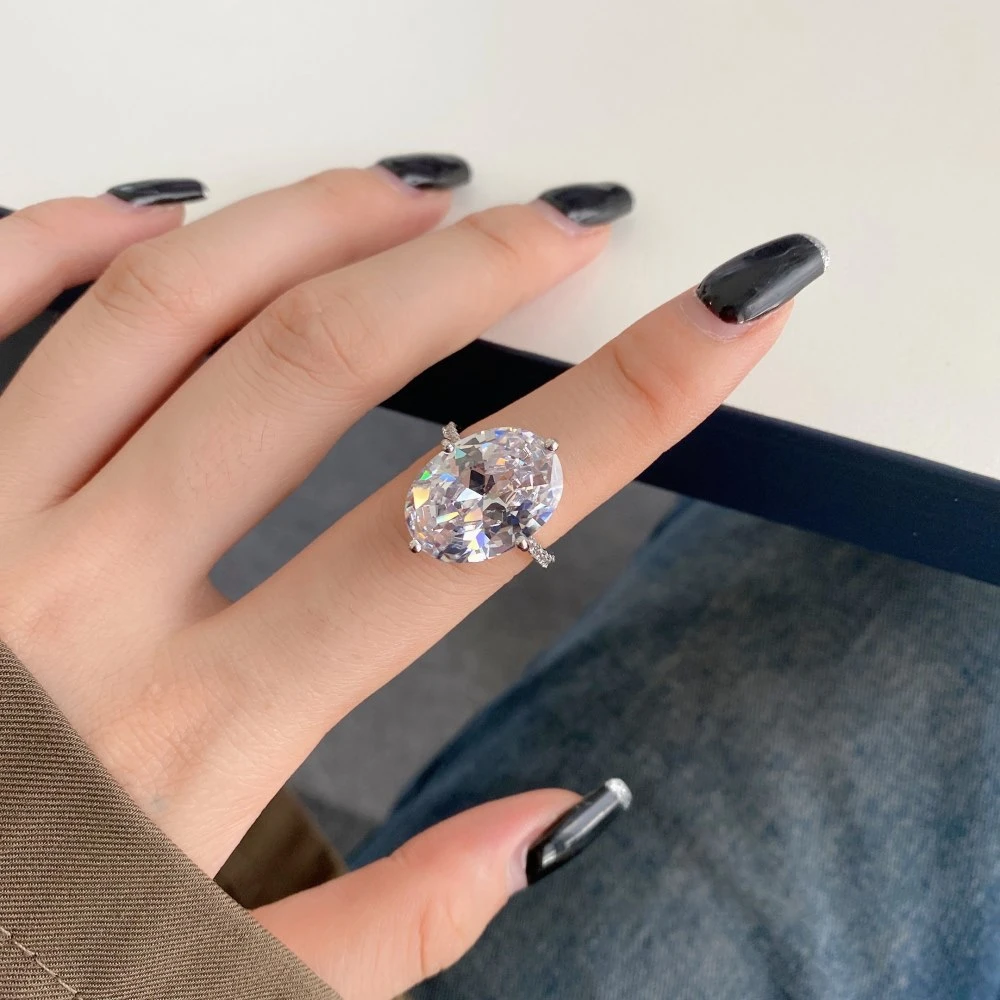 Wong Rain Luxury 13*18 MM 925 Sterling Silver Oval Cut High Carbon Diamonds Fine Jewelry Wedding Engagement Ring Drop Shipping