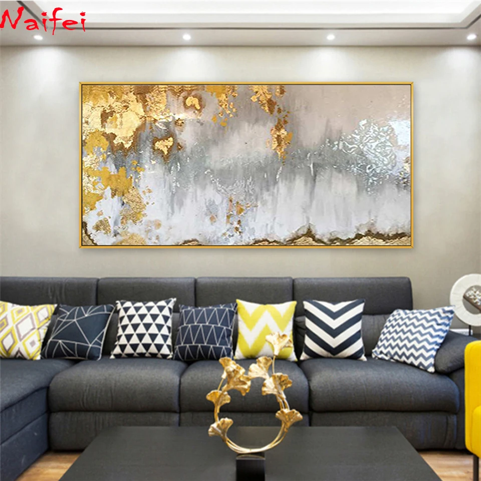 Big size Handmade Diamond Painting Abstract Painting Gold Gray White Gorgeous Abstract 5d Diamond Embroidery Painting Home Decor