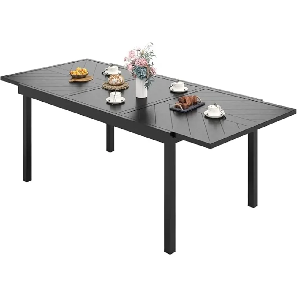 

Expandable Patio Dining Tables Metal Outdoor Table with E-Coating for 6-8 Person Lawn Garden Bistro Rectangular