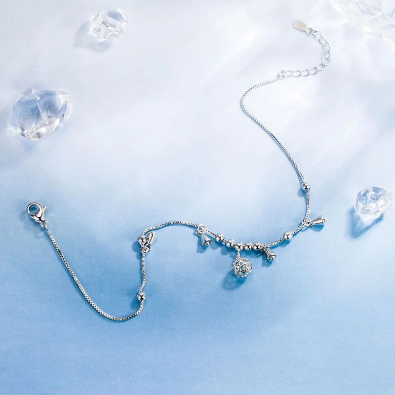 Fashion Round Hollow Ball Bell Shape Pendant Anklets For Women 925 Sterling Silver Jewelry Fine Bracelet Sexy Beach Foot Chain - view 4