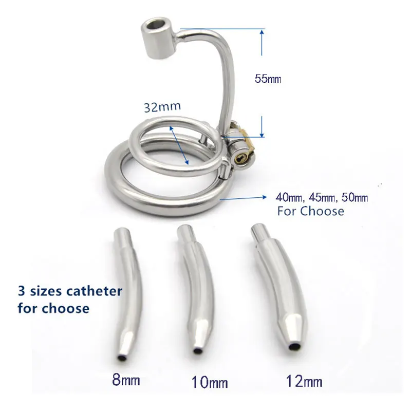 2020 New 316 Stainless Steel Male Chastity Device Cock Cage With Metal Catheter (8-10-12mm) BDSM Sex Toys Chastity Belt For Men