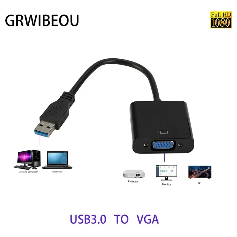 

GRWIBEOU USB 3.0 To VGA Adapter External Video Card Mirror Display Extend Display Converter for Win 7/8/10 Desktop Laptop 1080p