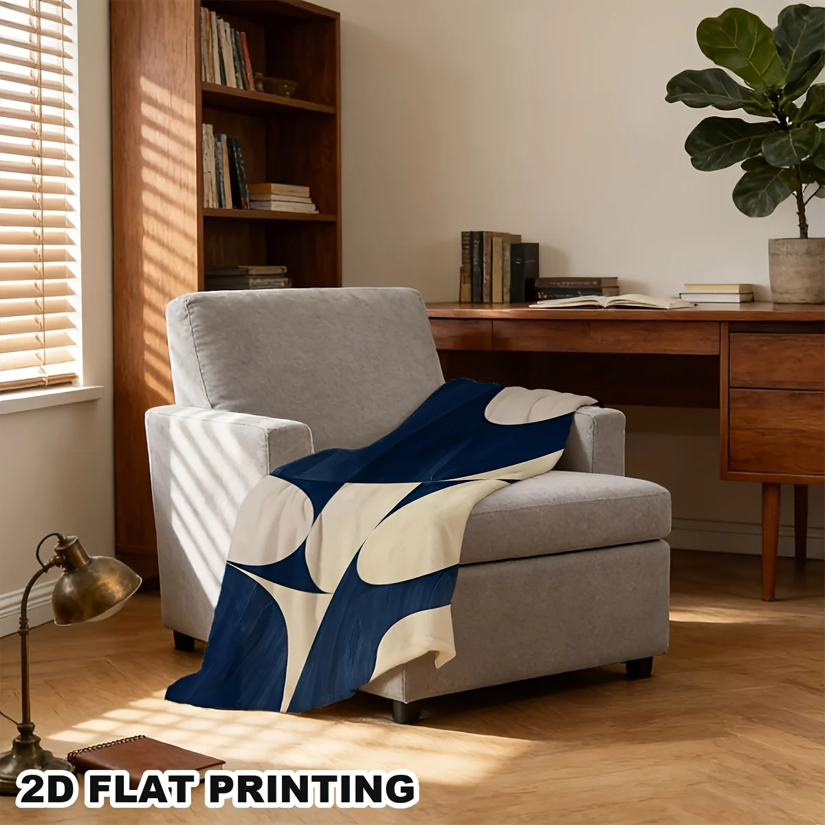 Navy Beige Geometric Flannel Throw Blanket, Modern Abstract Semicircle Block Print Soft Blanket for Kids Bedroom Sofa Cozy Home