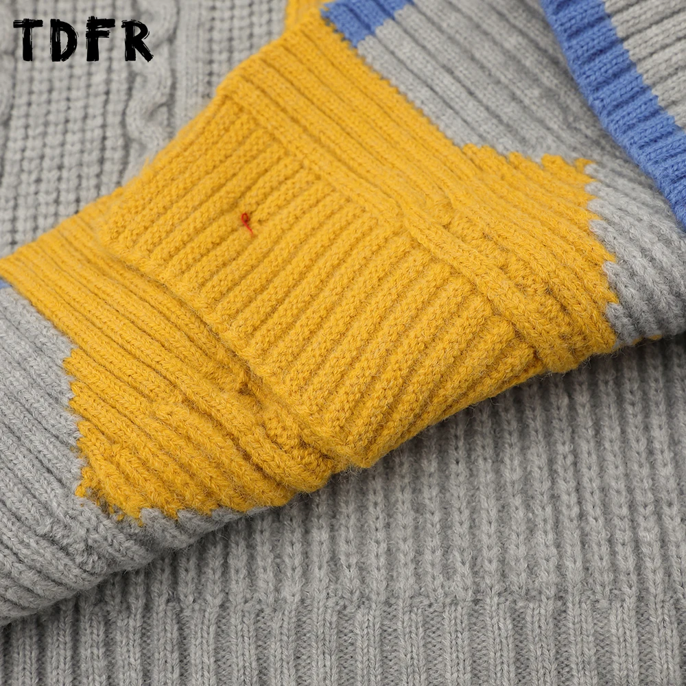 Color Block Sweatercoat Mens Autumn Winter Retro Casual Single Breasted Pleated Knitted Long Sleeve Sweater Cardigan Man