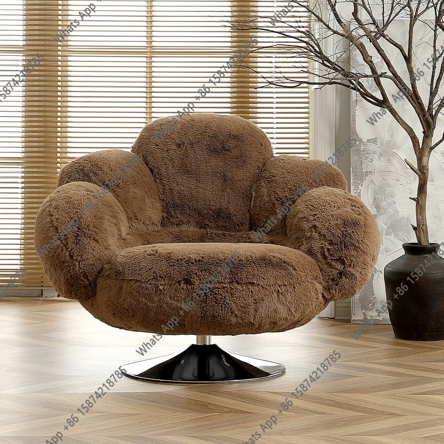 Modern Simple Rex Rabbit Hair Single Sofa Chair Leisure Chair Petal Art Designer Rotating Chair