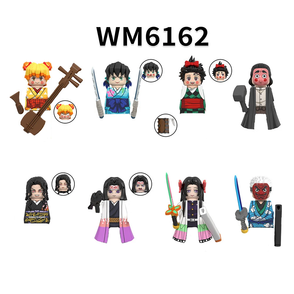 8pcs/lot action toy figures Building Blocks Demon Slayer Hantengu Daki Giyuutarou Kokushibo anime bricks gifts for Kids