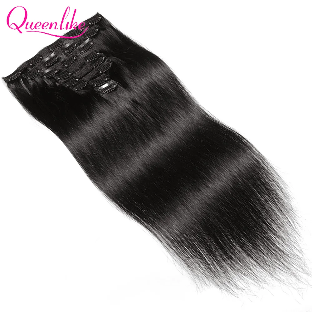 Grampo em extensões do cabelo humano para mulheres, corpo reto, encaracolado Kinky, cabelo humano real de 100%, cabelo preto natural do Remy