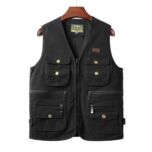 Imagen 2 del producto 2025 algodón puro para hombre, nuevo chaleco de pesca con cuello en V y múltiples bolsillos
