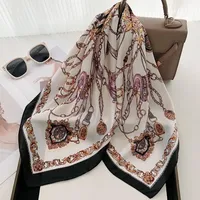 70cm Retro British Chain Printed Silk Scarf Ring Chain Rope Scarves High-end and Versatile Temperament Headscarf Scarf Shawl