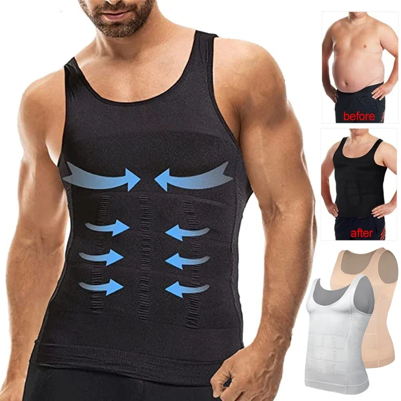 Men\'s Slimming Shaper Vest Elastic Body Shapewear Compression Abdominal No Sleeves Vest Breathable Fitness Sport Shaping Shirt