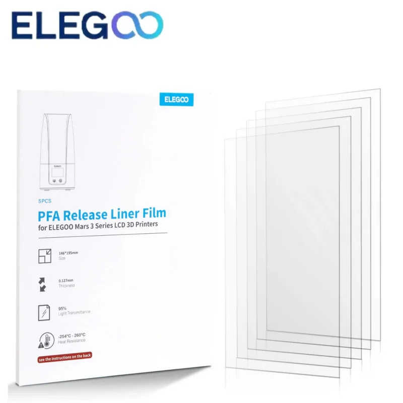 

ELEGOO 5PCS PFA Release Liner Film with 0.127mm Thickness and Stronger Release Functionality,Compatible Mars 3 and Mars 3 Pro