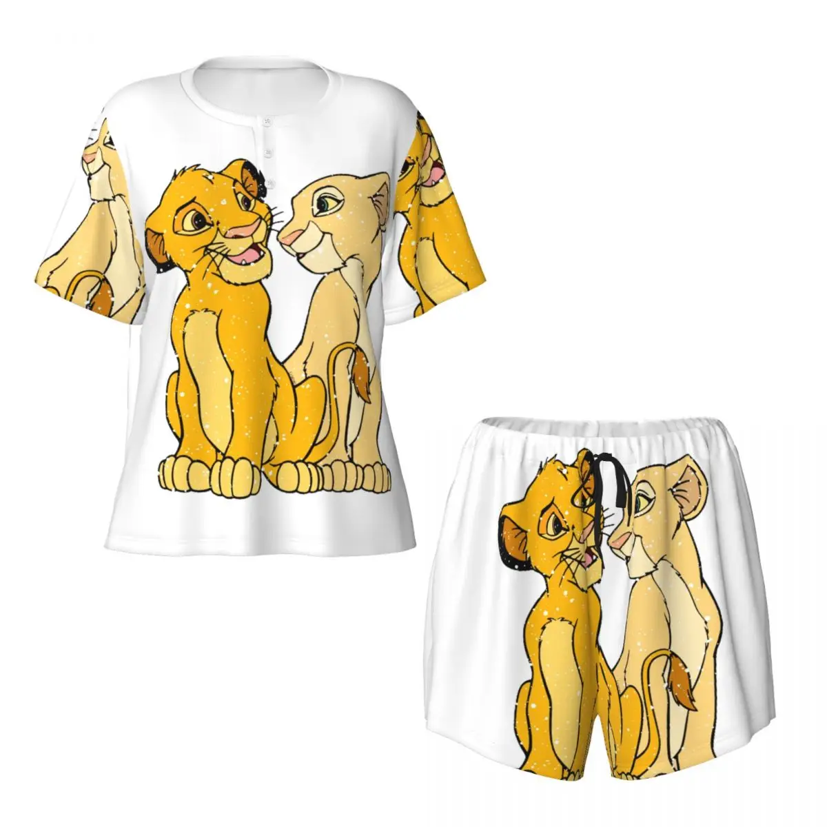 Custom Funny Cartoon Movie Lion King Simba Pajamas Set Womens Short Sleeve Sleepwear Loungewear 2 Piece Pjs