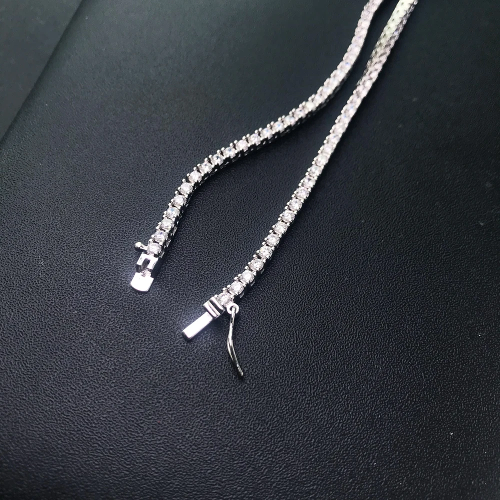 CSJ Real 925 Sterling Silver Tennis Chain Necklace 16/18 Inch Setting Pave Sparkly Zircon 2mm Sapphire for Women Jewelry Gift