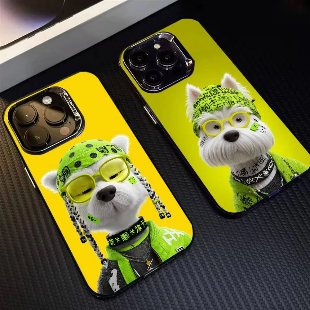 

Punk-Style Trendy Dog Phone Case For iPhone 16 17 15 14 12 13 Pro Max Black Color Shockproof Cover