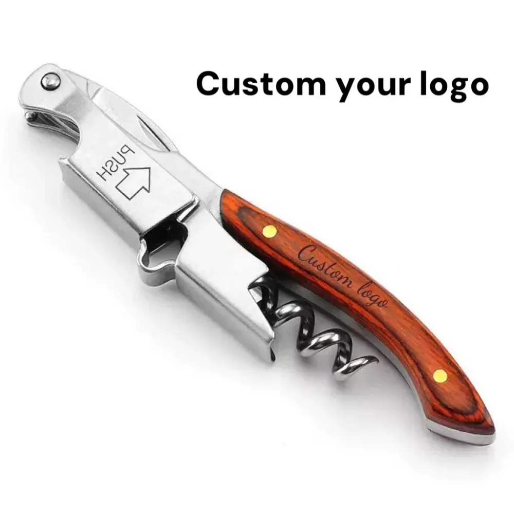 

Wood Handle Multifunction Corkscrew Professional Wine Beer Opener Portable Screw Corkscrew Foil Cutter Kitchen Bar Custom Logo