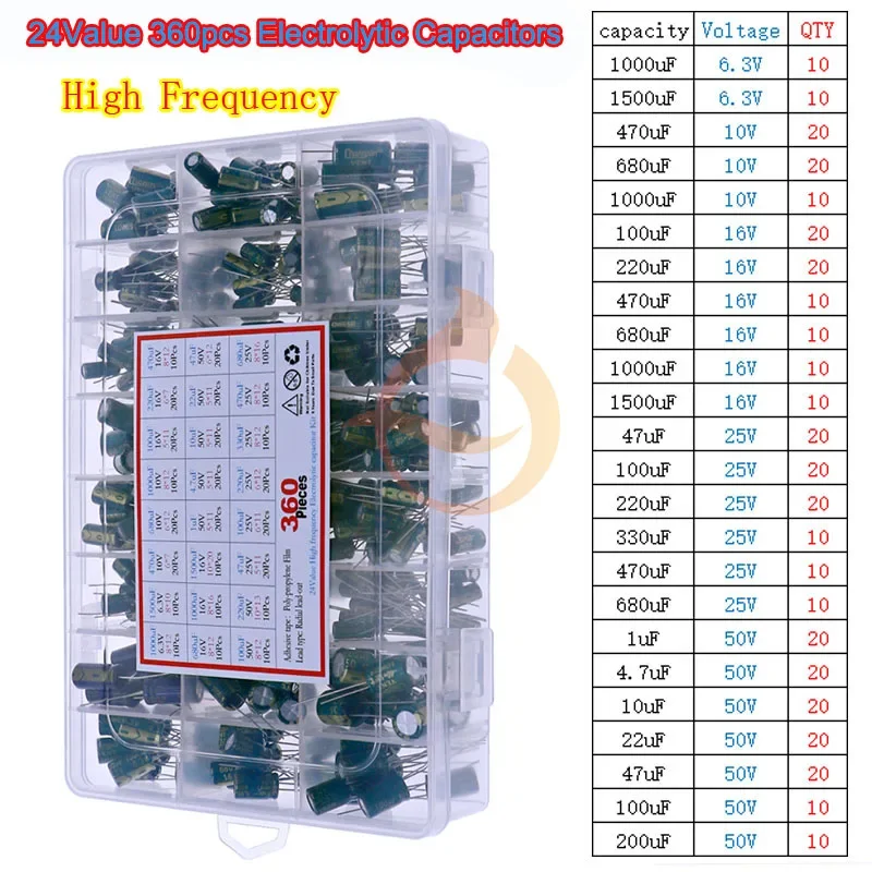 DIP SMD 전해 커패시터 모음 키트 세트, 16V, 25V, 35V, 50V, 100V, 400V, 0.1uF-1500uF