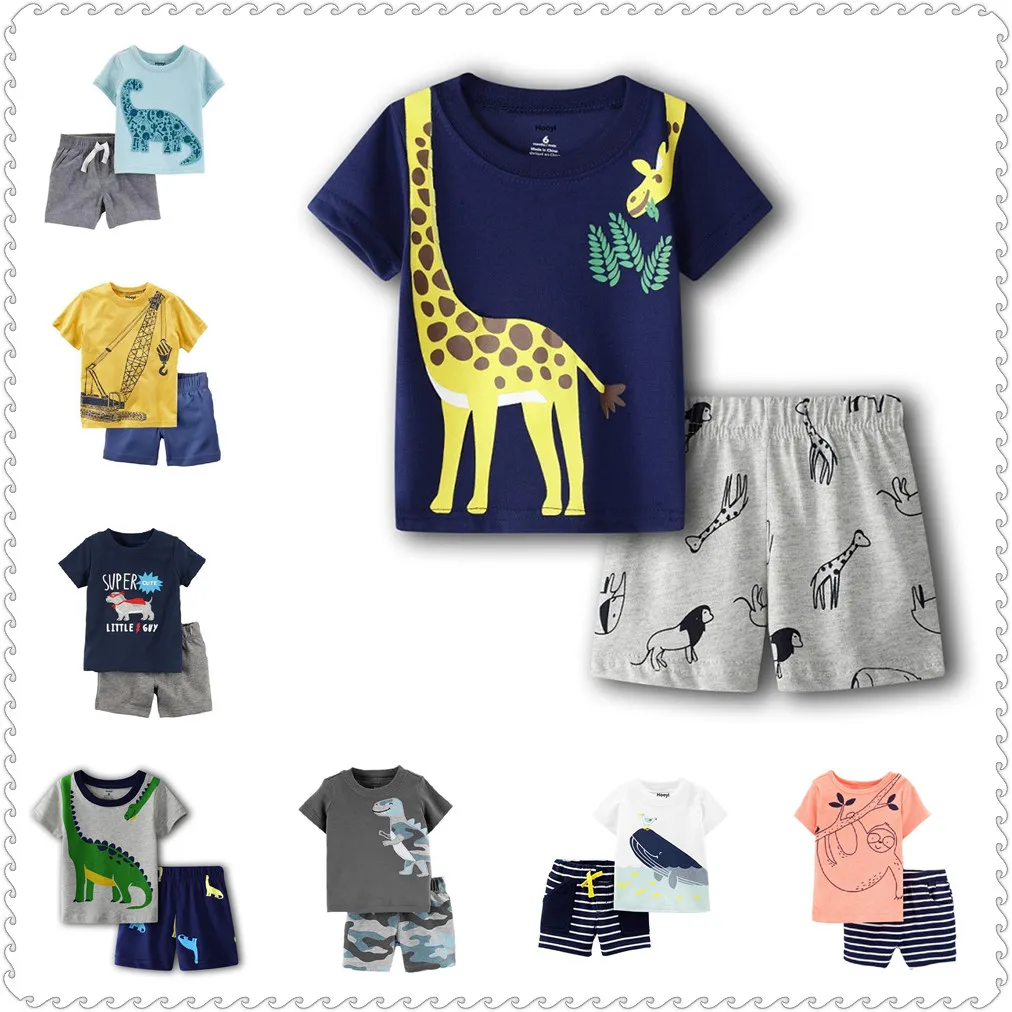 Baby Boy Loungewear Cotton Boys Sleepwear Short Sleeve Tee Shirt Pants Pajama Set for Infant Toddler Two-Pieces Infant Home pjs