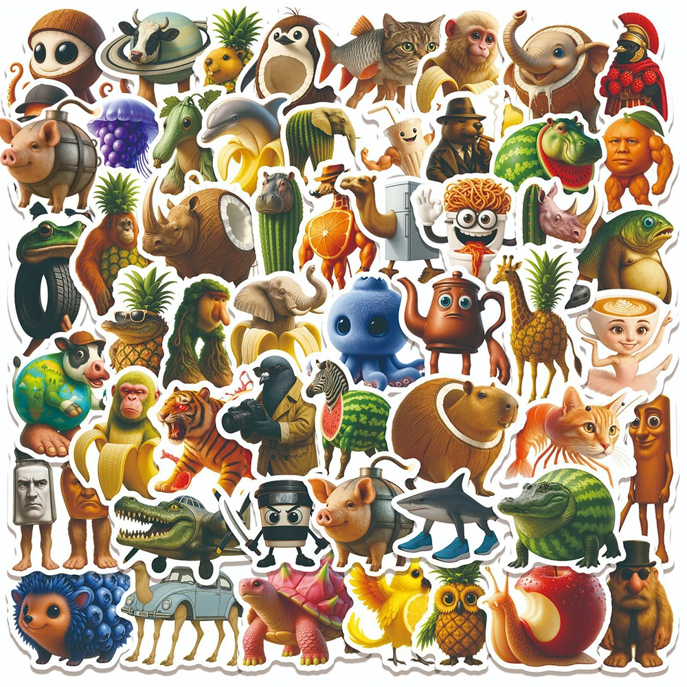 10/30/60pcs Funny Abstract Animal Meme Stickers Tung Tung Sahur Italian Brainrot Decals DIY Luggage Phone Kid Sticker Toys
