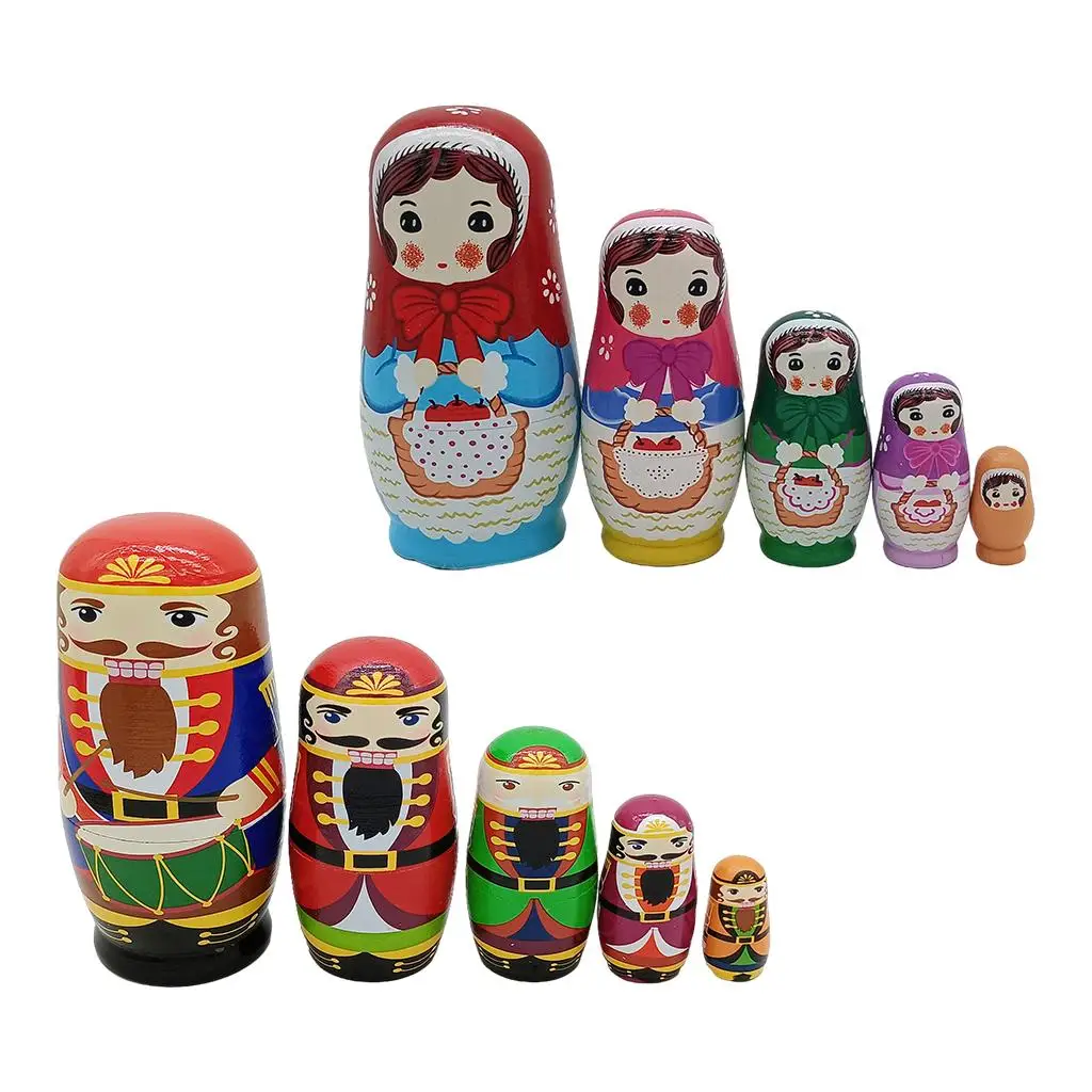 Cartoon Wooden Matryoshka Russian Nesting Dolls Stacking Toys for Christmas Adornment New Year Gift Accessories