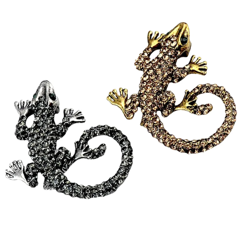

2 Pcs Gecko Brooch Alloy Breast Pin Girl Clothes Decoration Suit Clothing Pins Fashion Christmas Accessory Coat