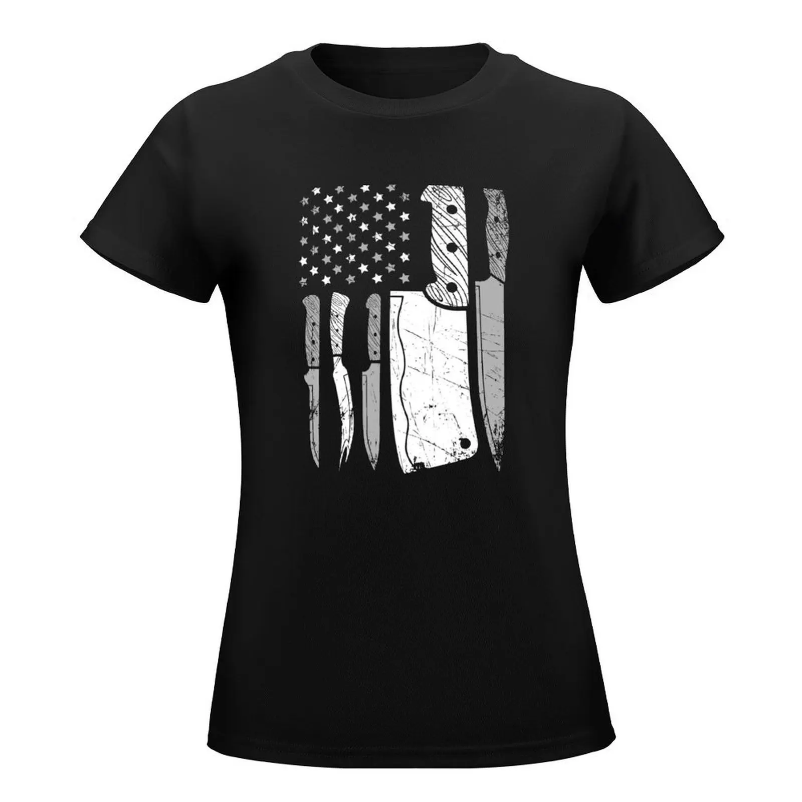 Chef Knife American Flag T-Shirt vintage clothes Blouse hippie clothes workout t shirts for Women