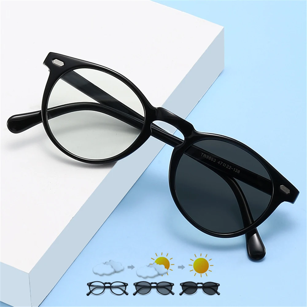 Square Classic Blue Light Blocking Glasses for Men Photochromic UV400 Computer Anti Ray Filter Color Change Male Eyeglasses