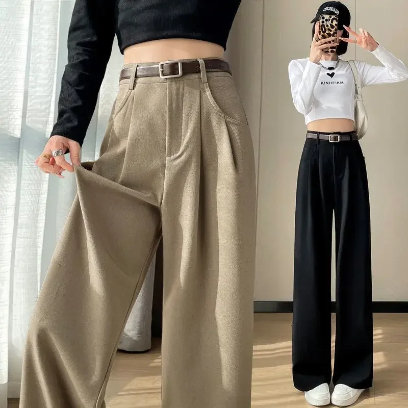 

Gray High-end Suit Pants for Women in Autumn 2024 New High-waist Slim Narrow Version Straight Wide-leg with Drape Z241