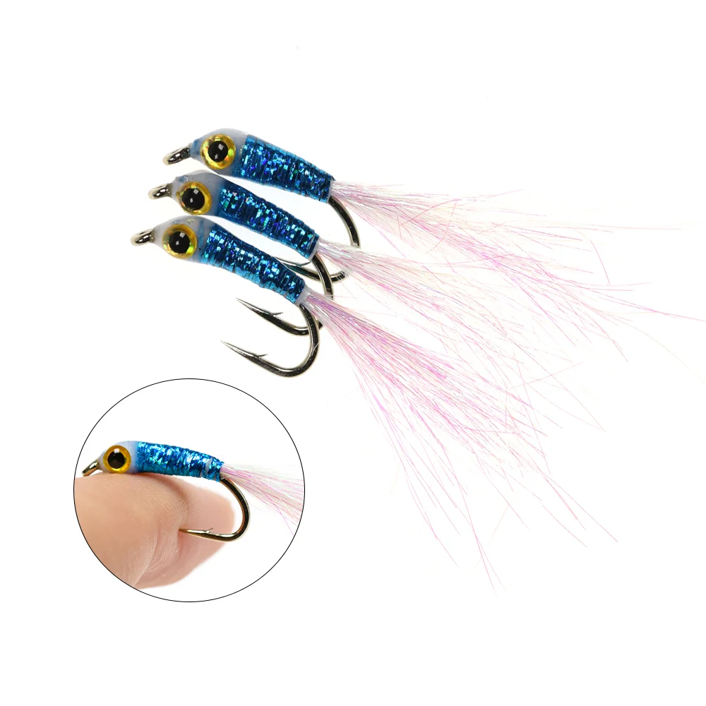 6 Stück # 8 # 10 # 12 3D Fischaugen Epoxy Minnow Baitfish Long Ice Dub Widerhaken-Fischhaken Streamer Fliegenfischen Forellen Bass Crappie Angelköder