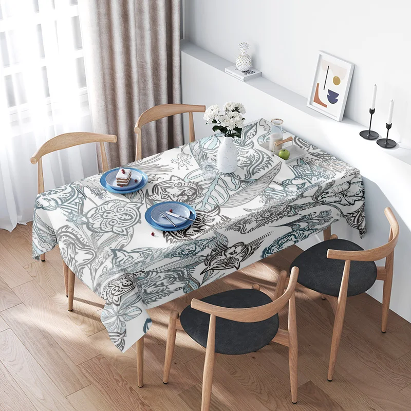 Decorative Tablecloth Floral Design Kitchen Dining Decoration Waterproof 60x120cm Square Rectangular White Blue Grey Decor Home