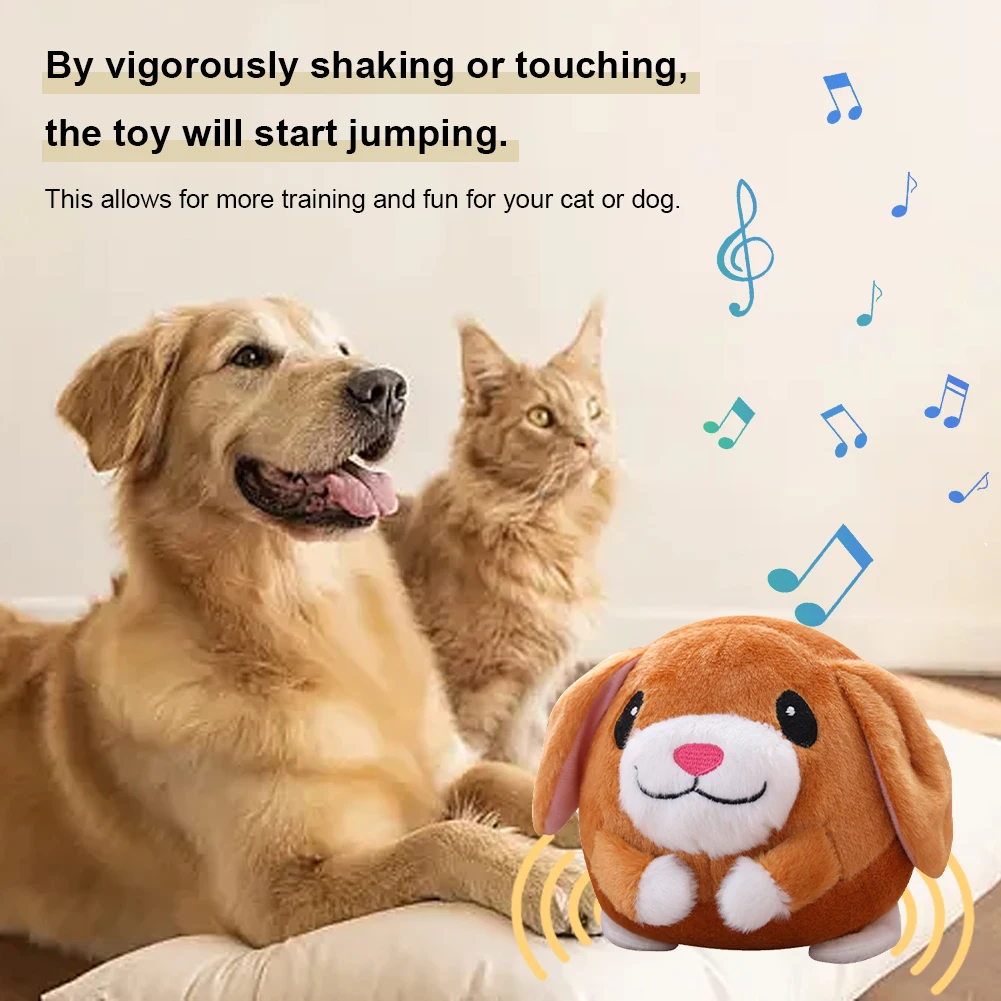 Plush Automatic Bouncing Toys Bite Resistant Music Vibration Bouncing Ball Self-Moving Chewable for Dog Indoor Playing