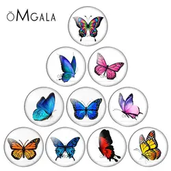 OMGALA Beauty Butterfly 10pcs mixed 10mm/12mm/16mm/18mm/25mm Round photo glass cabochon demo flat back Making findings ZB0566